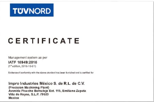 mg4355检测路线app墨西哥精密机加工工厂获得IATF 16949认证